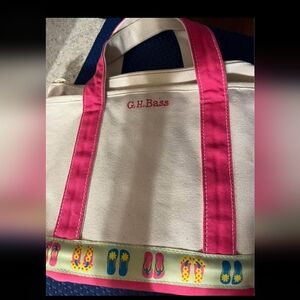 G.H. Bass Canvas Tote Bag with Pink Straps